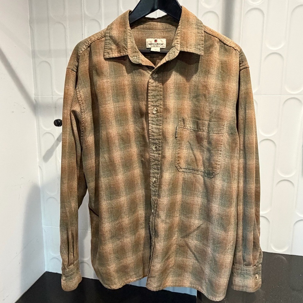 WOOLRICH Vintage Style Plaid Cotton Button Front Shirt, Brown / Olive | Sz. L